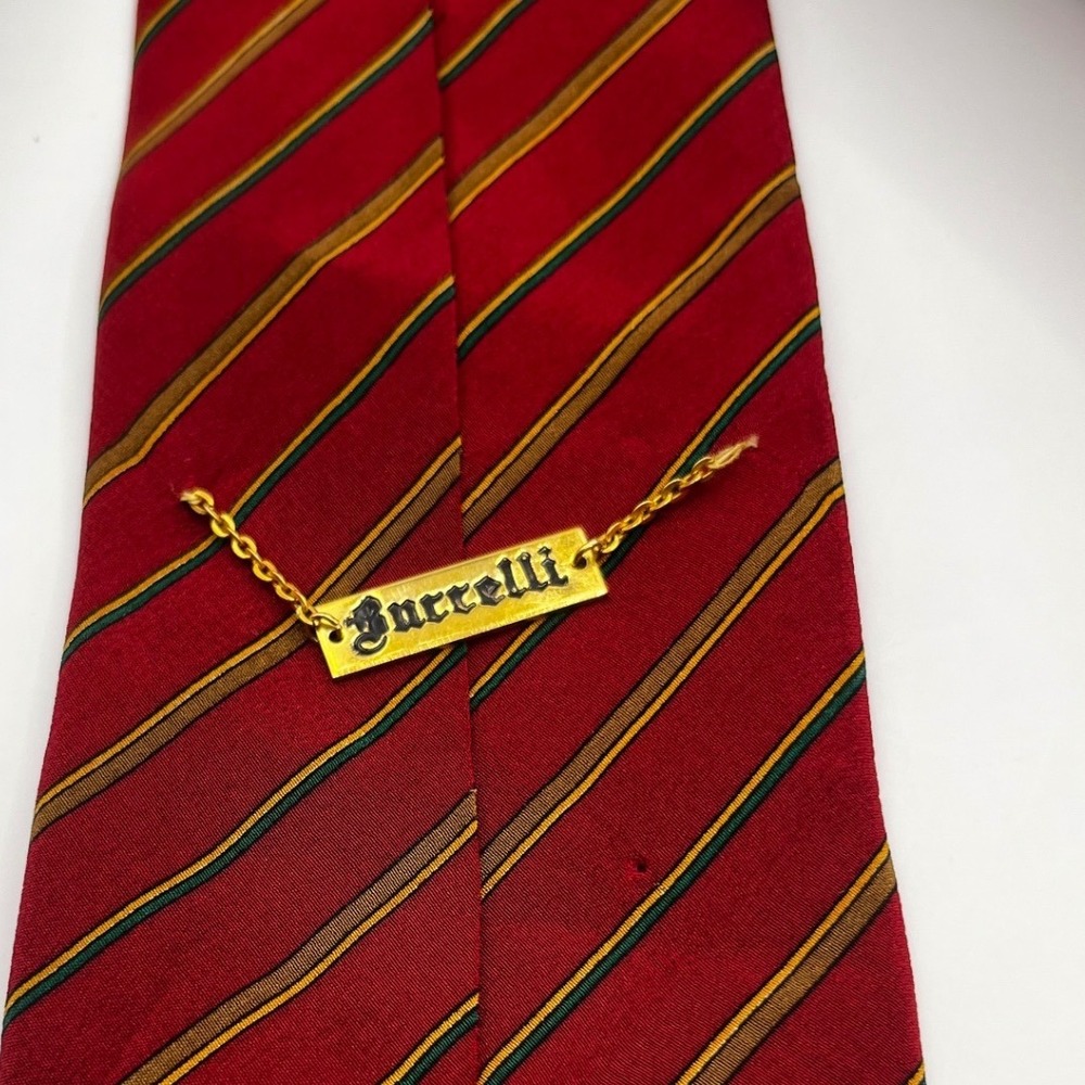 Burrelli‎ Red Stripe 100%Silk Skinny Tie Mens Necktie Made in Italy Gold Accent - Picture 3 of 5